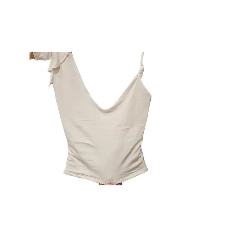 Gaze White Mixed Media Fit Flare Tank Top Medium